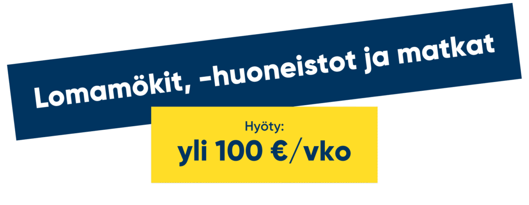 Lomamökit, -huoneistot ja matkat Hyöty: yli 100 € / vko