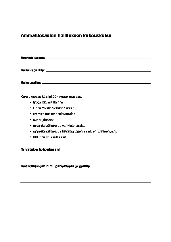 Liite 10. Ammattiosaston hallituksen kokouskutsu