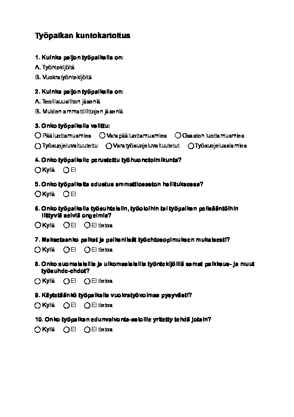 Liite 15. Työpaikan kuntokartoitus