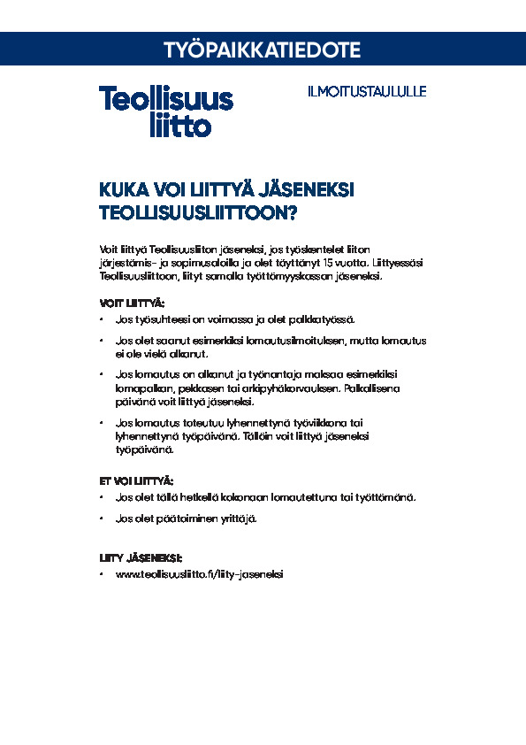Työpaikkatiedote – Kuka voi liittyä