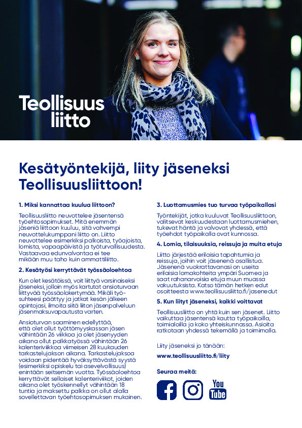 Työpaikkatiedote – Kesätyöntekijälle