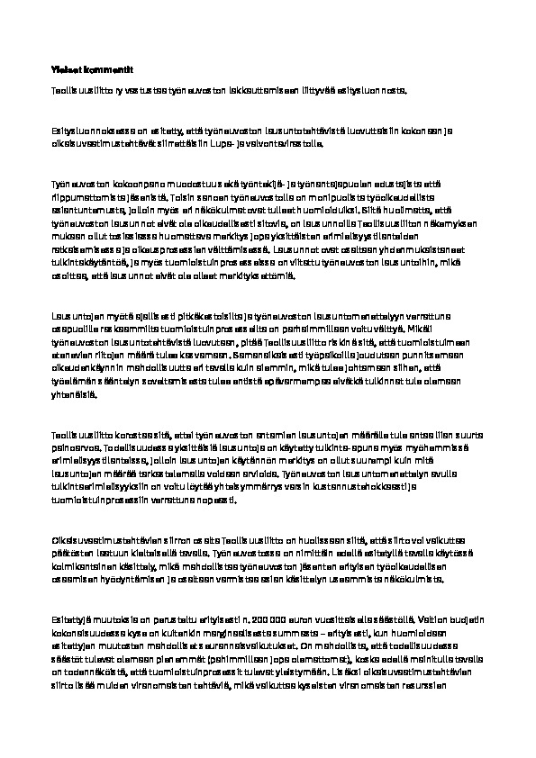 Teollisuusliiton lausunto työneuvoston lakkauttamiseen liittyvästä esitysluonnoksesta