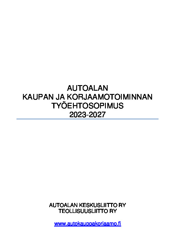 Autoalan kaupan ja korjaamotoiminnan työehtosopimus 2023–2027