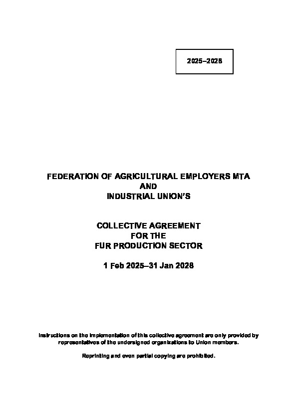 Collective agreement for fur production 2025–2028