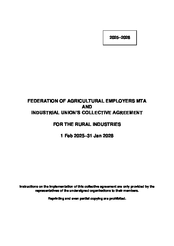 Collective agreement for the rural industries 2025–2028