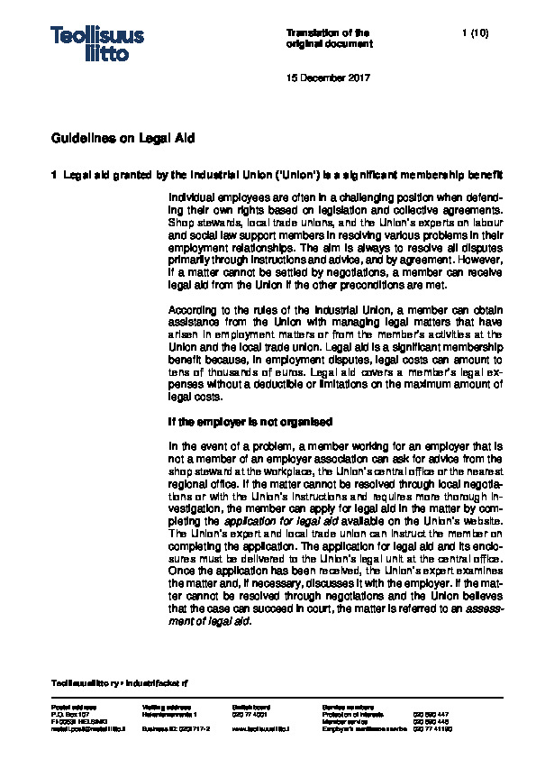 Guidelines on legal aid
