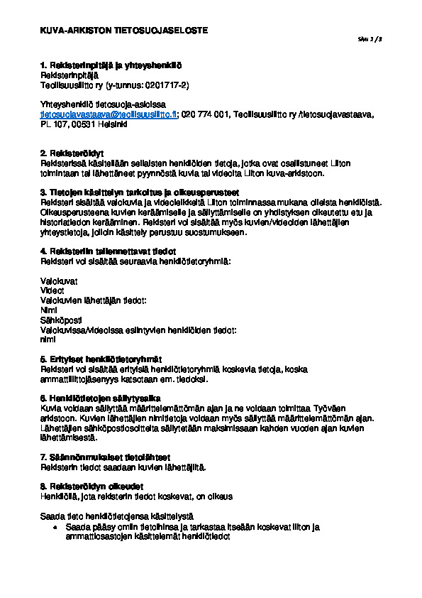 Kuva-arkiston tietosuojaseloste