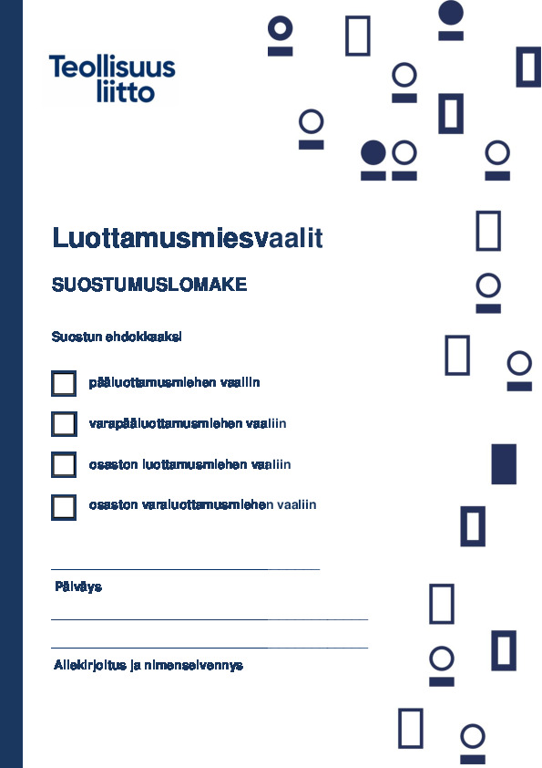 Luottamusmiesvaalin ehdokkaaksisuostumuslomake – koneella tai käsin täytettävä