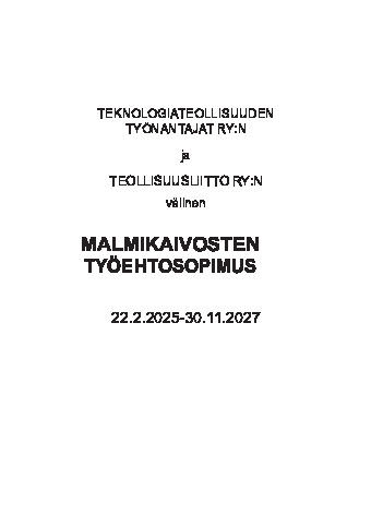 Malmikaivosten työehtosopimus 2025–2027
