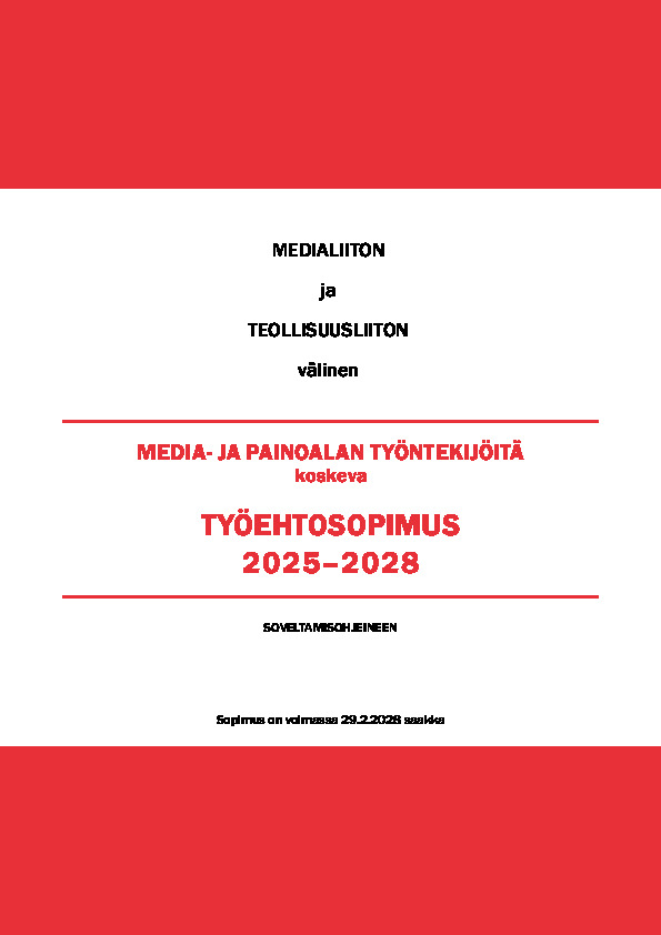 Media- ja painoalan työntekijöitä koskeva työehtosopimus 2025–2028