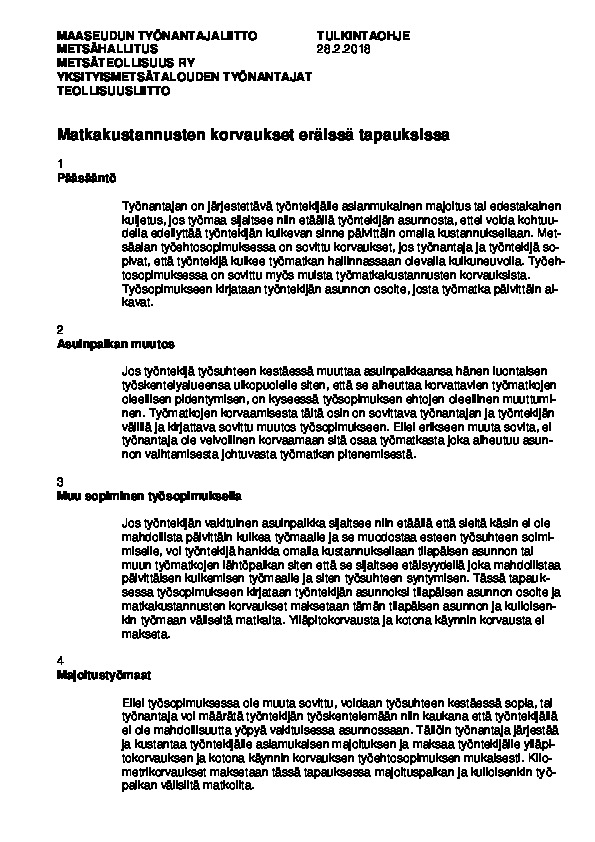 Metsäalan matkakorvausten tulkintaohje