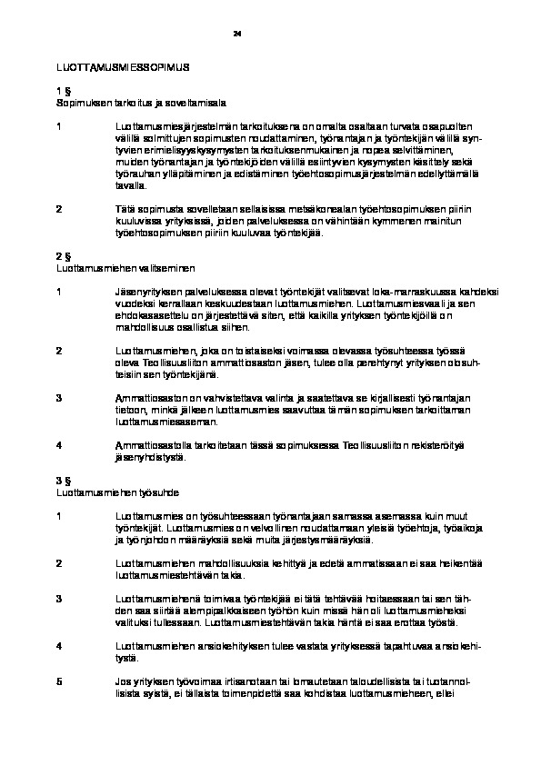 Metsäkonealan luottamusmiessopimus