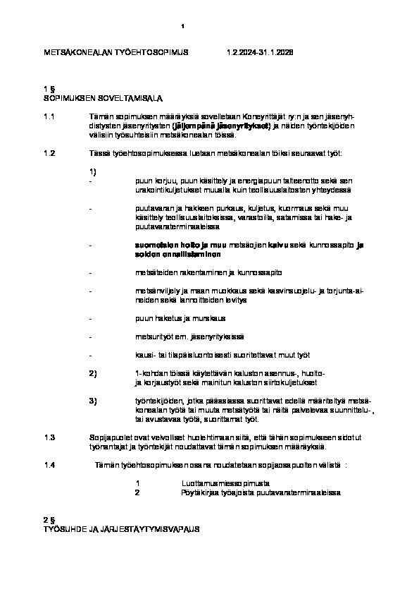 Metsäkonealan työehtosopimus 2024–2026