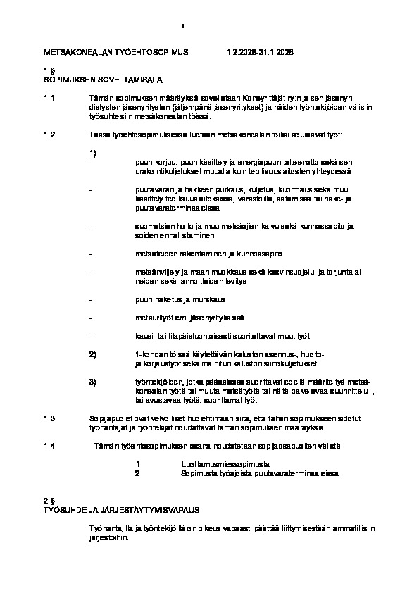 Metsäkonealan työehtosopimus 2026-2028