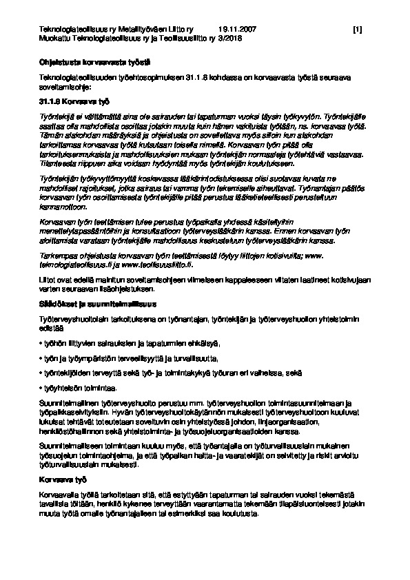 Ohjeistusta korvaavasta työstä teknologiateollisuudessa