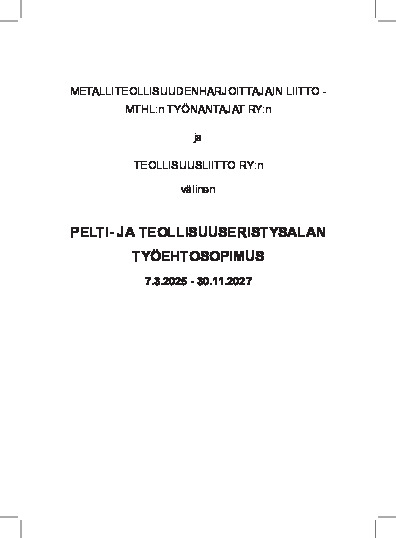 Pelti- ja teollisuuseristysalan työehtosopimus 2025–2027
