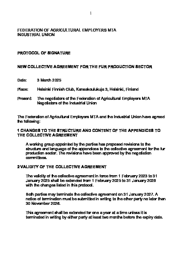 Protocol of signature 2025–2028 – fur production