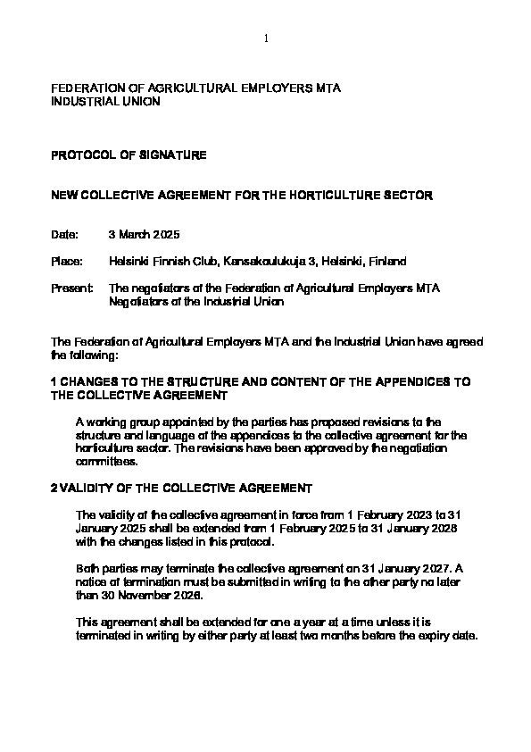 Protocol of signature 2025–2028 – horticulture