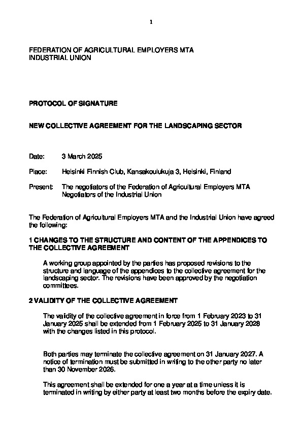 Protocol of signature 2025–2028 – landscaping sector