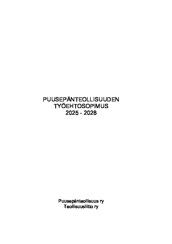 Puusepänteollisuuden työehtosopimus 2025–2028