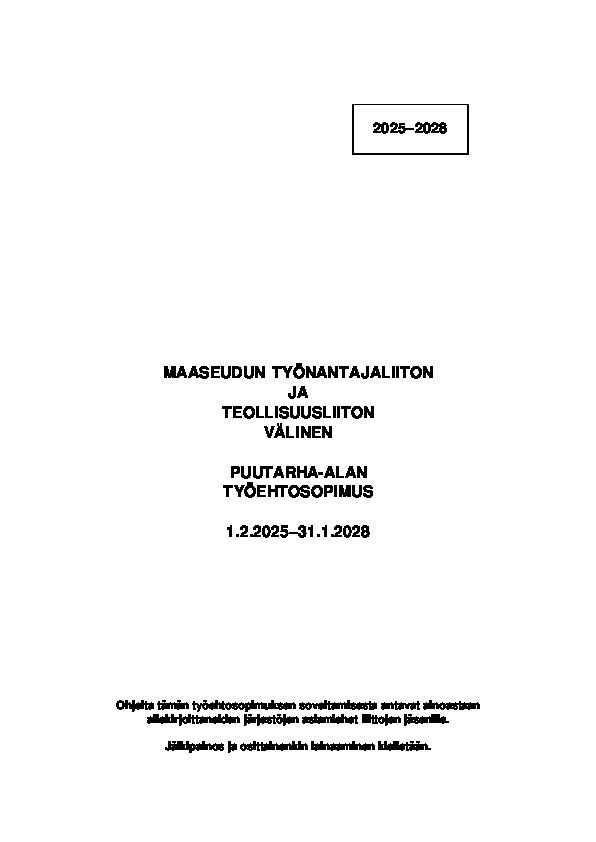 Puutarha-alan työehtosopimus 2025–2028