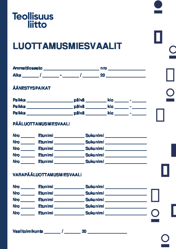 Seinäilmoitus pääluottamusmiesvaalin ehdokkaista ja äänestyspaikoista – koneella tai käsin täytettävä