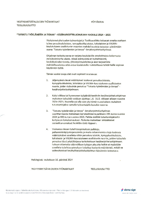Taimitarha-alan Tutustu työelämään ja tienaa 2024–2025