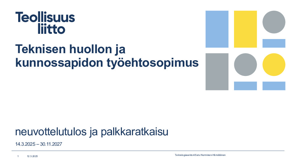Teknisen huollon ja kunnossapidon neuvottelutulos 2025–2027