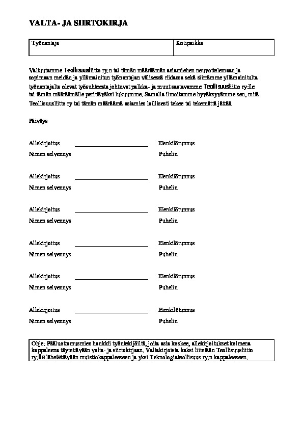 Teknologiateollisuuden valta- ja siirtokirja