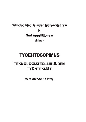 Teknologiateollisuuden työntekijöiden työehtosopimus 2025-2027