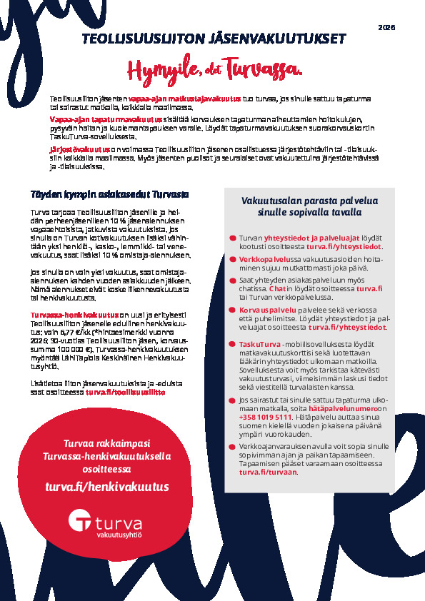 Teollisuusliiton jäsenvakuutukset Turvassa