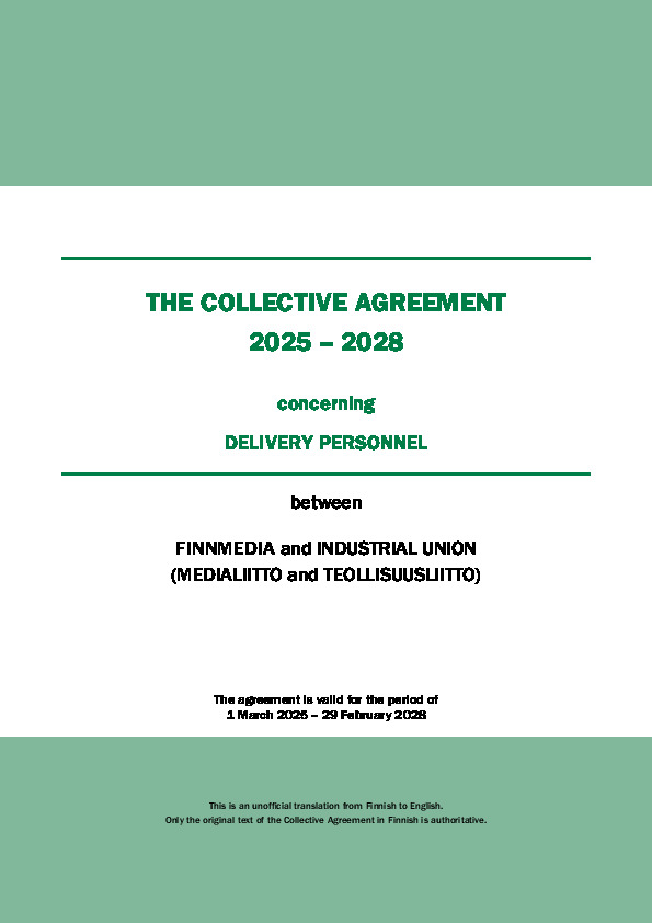 The collective agreement 2025–2028 concerning delivery personnel