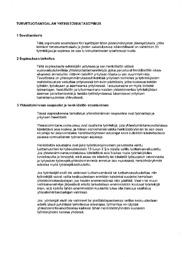 Turvetuotantoalan yhteistoimintasopimus 2018