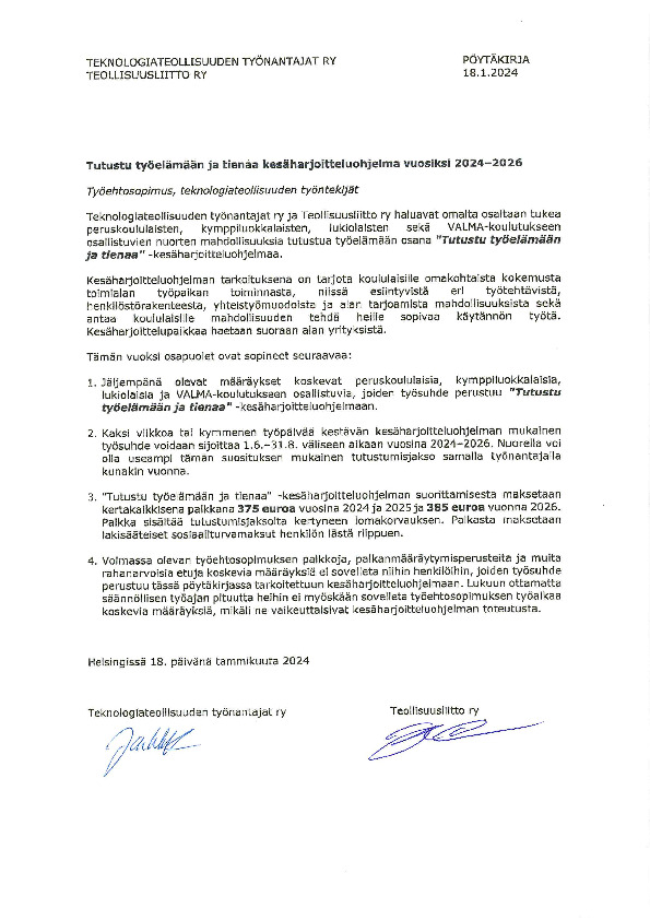Tutustu työelämään ja tienaa 2024–2026 – Teknologiateollisuus
