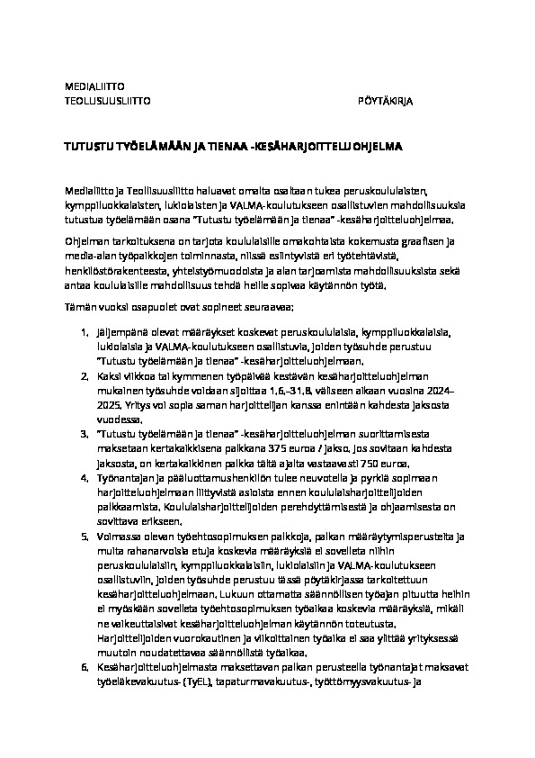 Tutustu työelämään ja tienaa 2024–2025 – Medialiitto