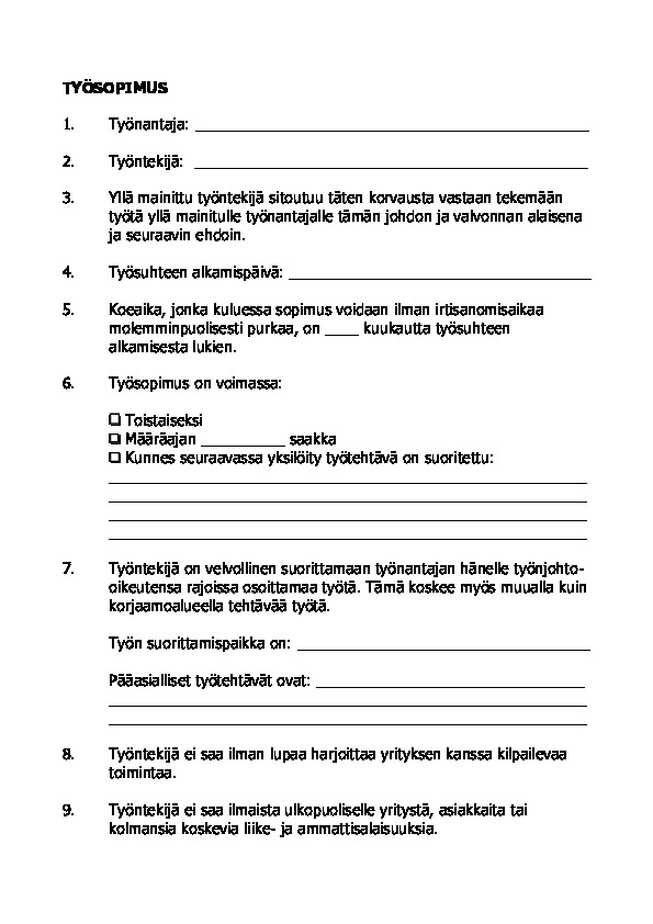 Työsopimus autoalan korjaamotoimintaan
