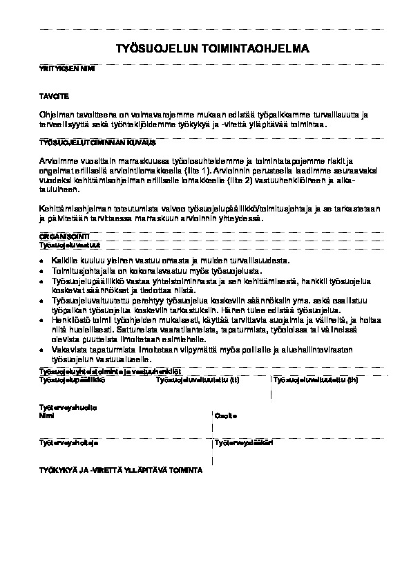 Työsuojelun toimintaohjelma -lomake