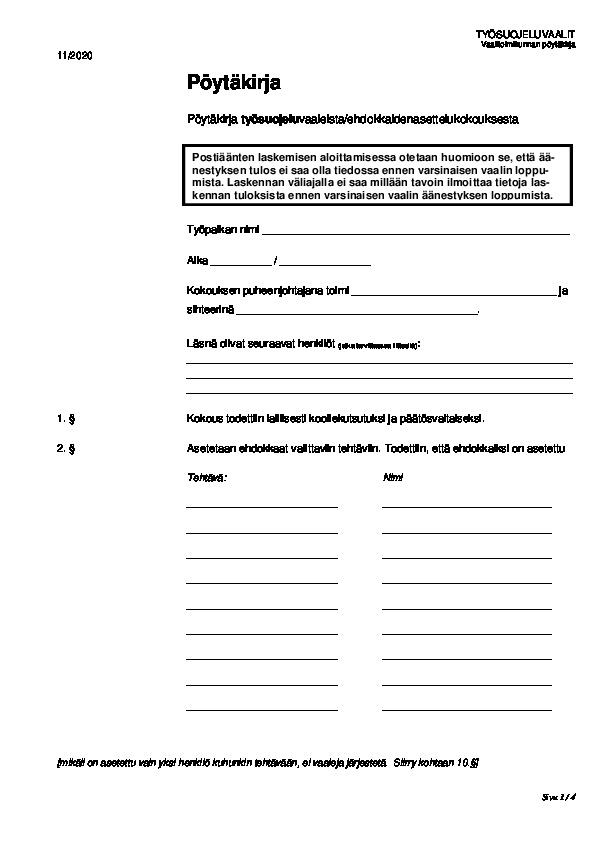 Työsuojeluvaalin pöytäkirja