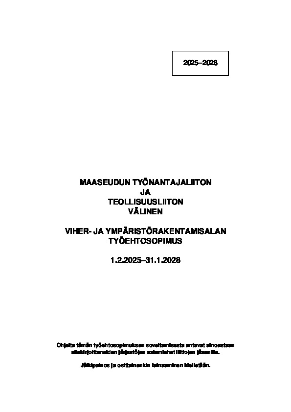 Viher- ja ympäristörakentamisalan työehtosopimus 2025–2028